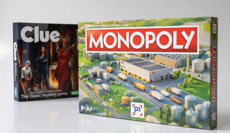 Custom branded Monopoly and Cluedo board game boxes